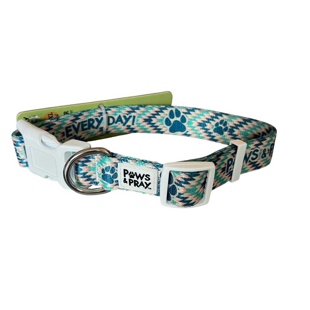 Kerusso Paws & Pray Everyday Pet Collar Adjustable L/XL Blue Green‎ Pink NWT #1